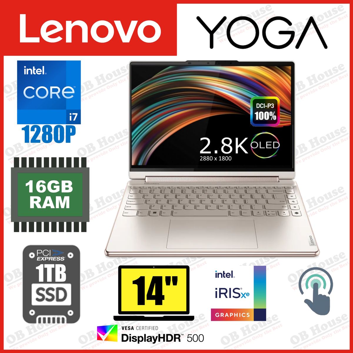 Yoga 9 14IAP7 i7-1280P 14吋 2.8K OLED 觸控屏幕手提電腦 (82LU008HHH) - 高質陳列品