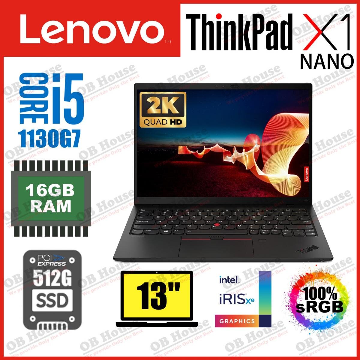 ThinkPad X1 Nano (Gen 1) i5-1130G7 16GB 512GB SSD 13吋 2K 手提電腦 (20UNS03H00) - 高質陳列品