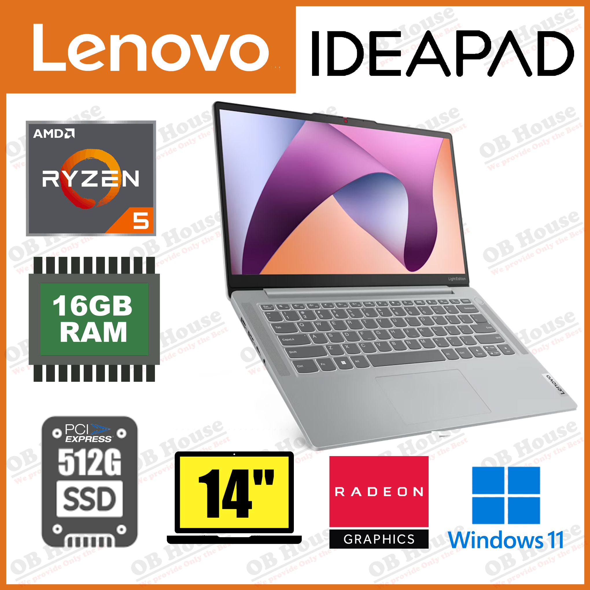 IdeaPad Slim 5 Light 14ABR8 Ryzen 5-7530U/16GB/512GB SSD (82XS0036HH)