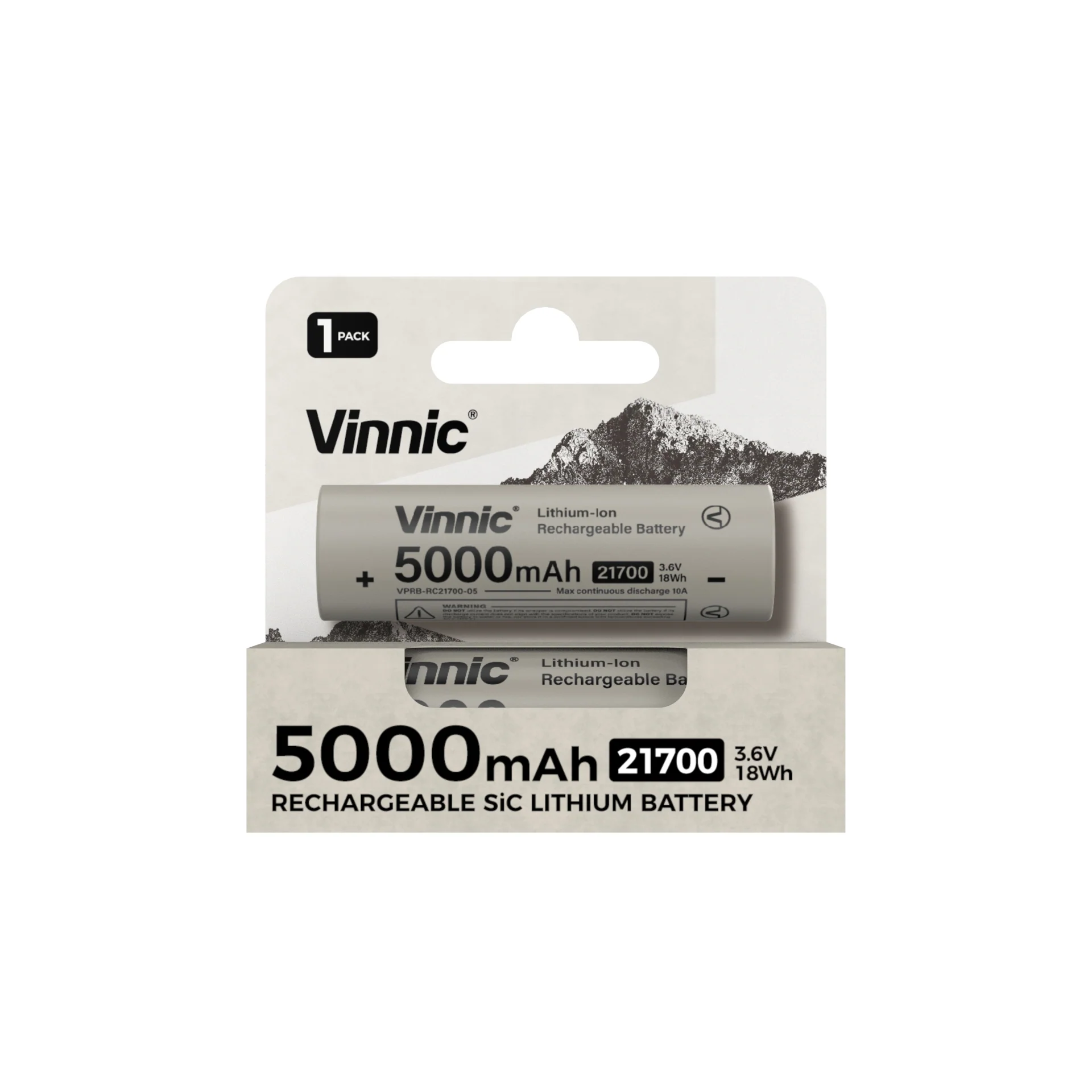 5000mAh 21700 3.6V 18Wh 矽碳充電式鋰離子電池 (VPRB-RC21700-05-B1)